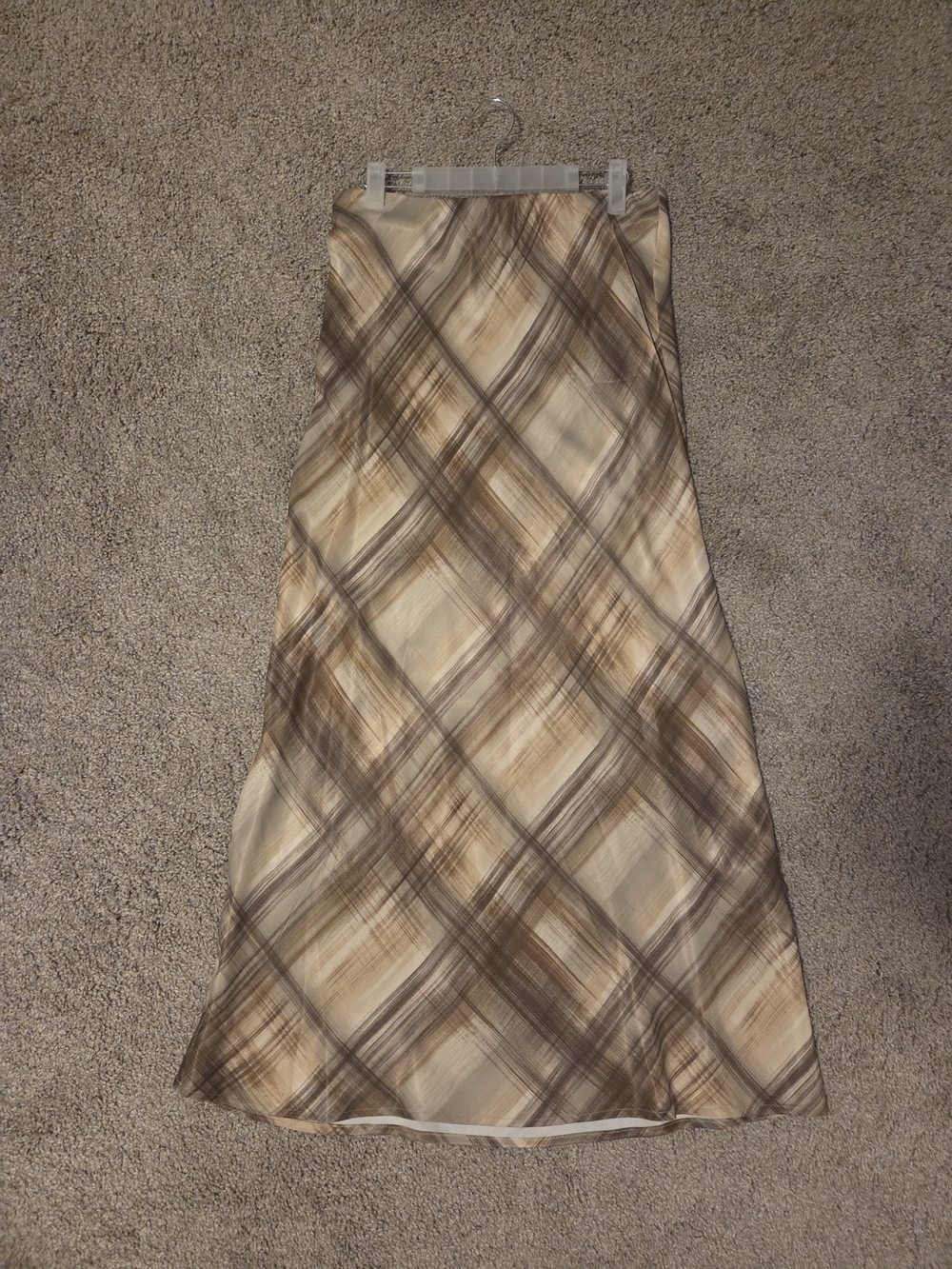 Zara Beige and Brown Plaid Midi Skirt